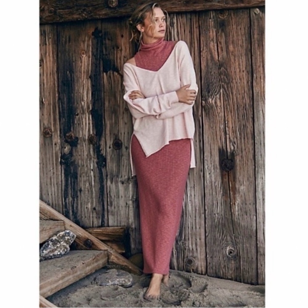 Free People Beach Solari Maxi Sweater Dress in Pink